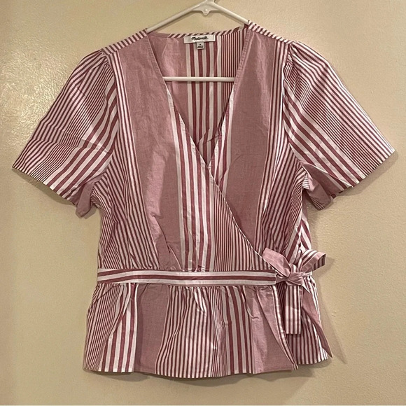MADEWELL NWOT Ruffle Hem‎ Wrap Top in Stripe Mix - Picture 6 of 10